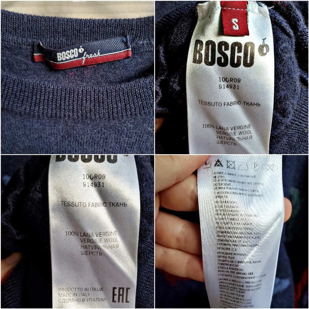 Bosco Fresh 100% Wool Multicolored Graphic Dino Pattern Navy Crewneck Sweater - Picture 2 of 14